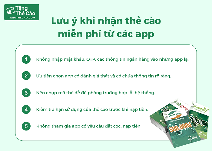Những điều cần lưu ý khi nhận thẻ cào miễn phí trên các app